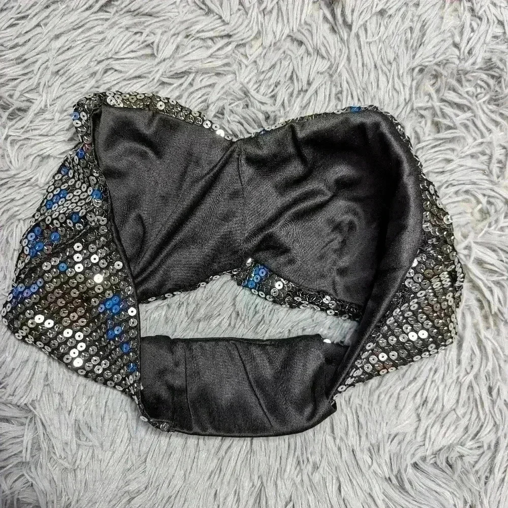 Charlotte Russe womens size medium bralette black/ silver sequin top - Picture 3 of 5